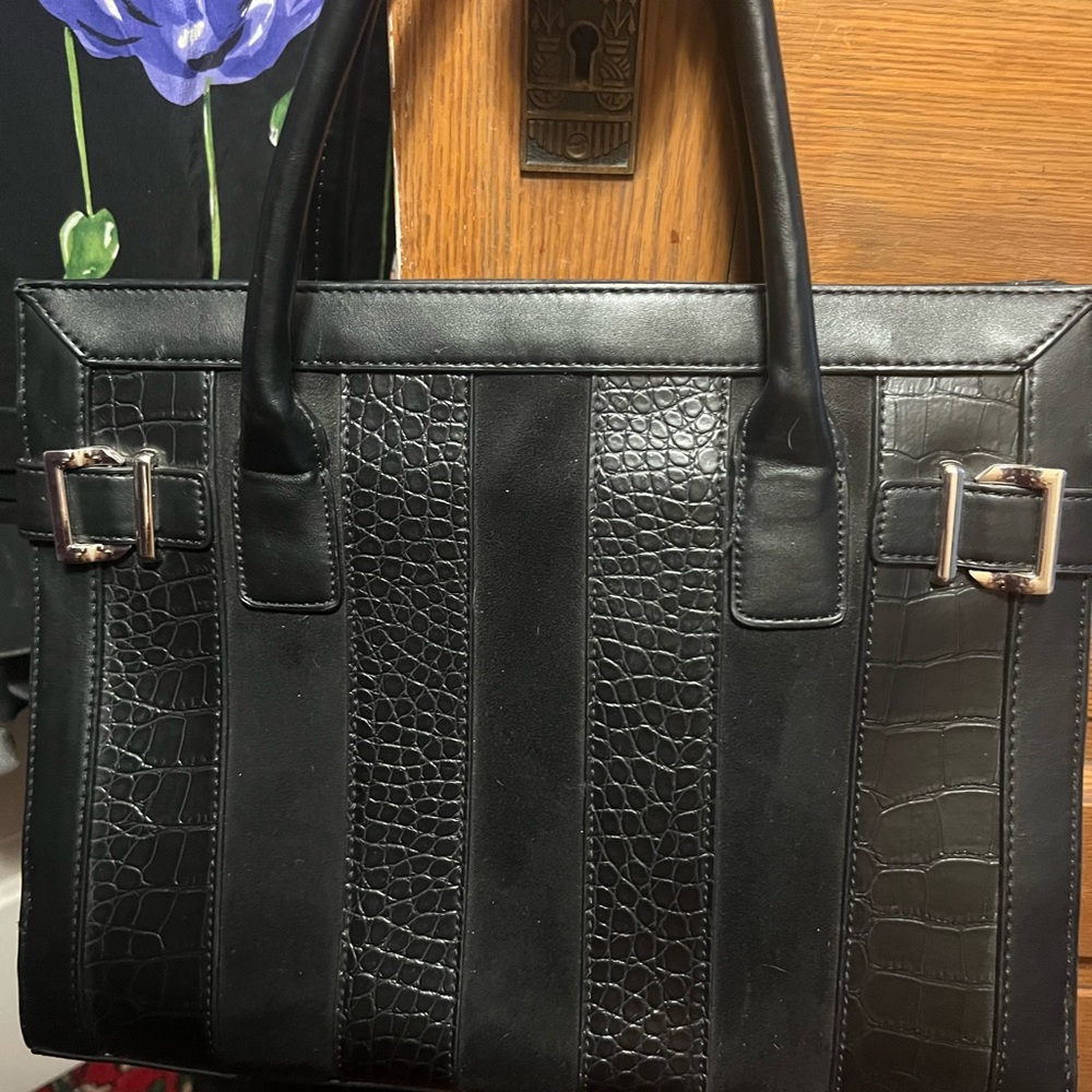 Black Croc-Embossed Tote Bag